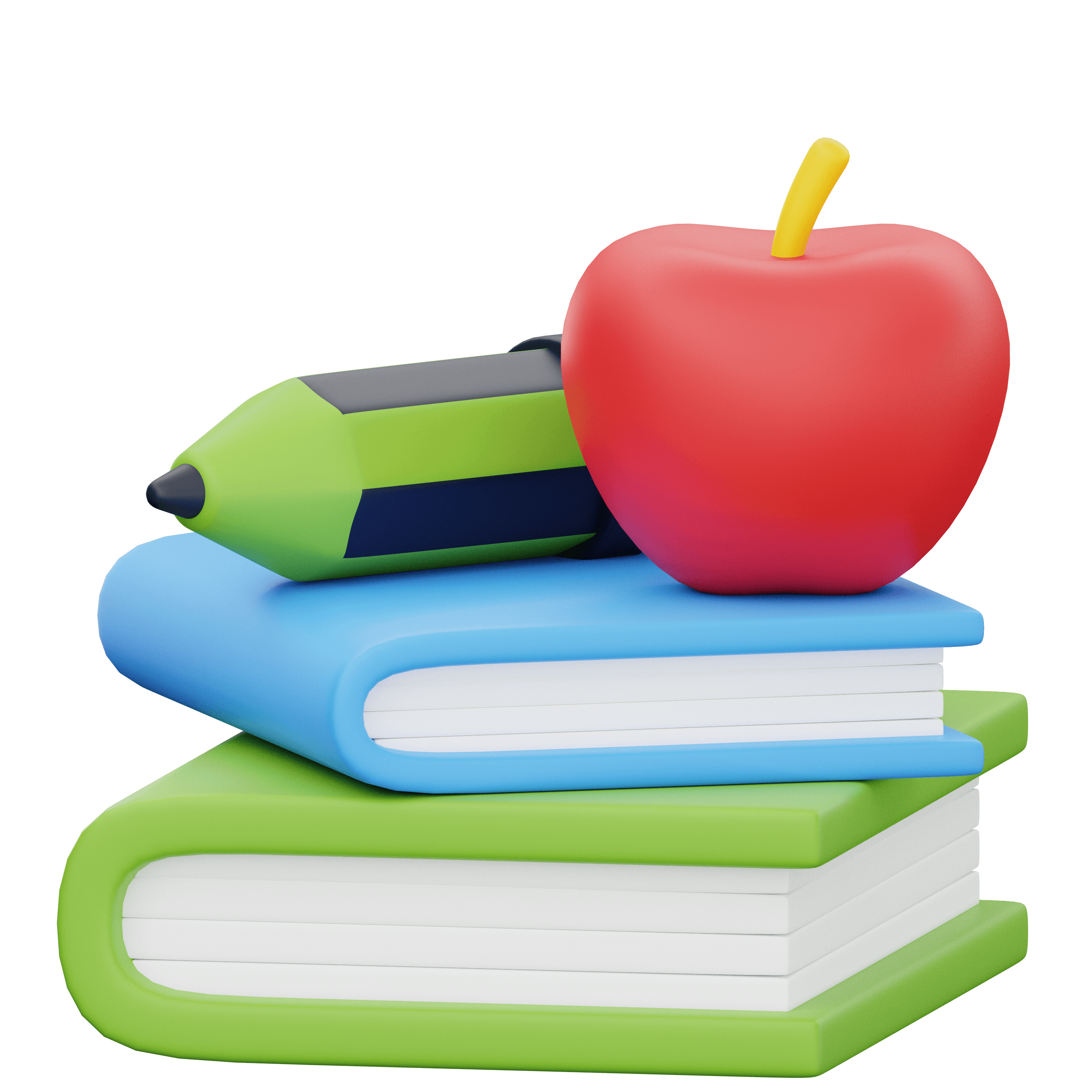 Jabłko oraz ołówek leżące na dwóch książkach